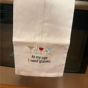 White Kitchen Towel or Tea Towel with Embroidered Wine Glass Design